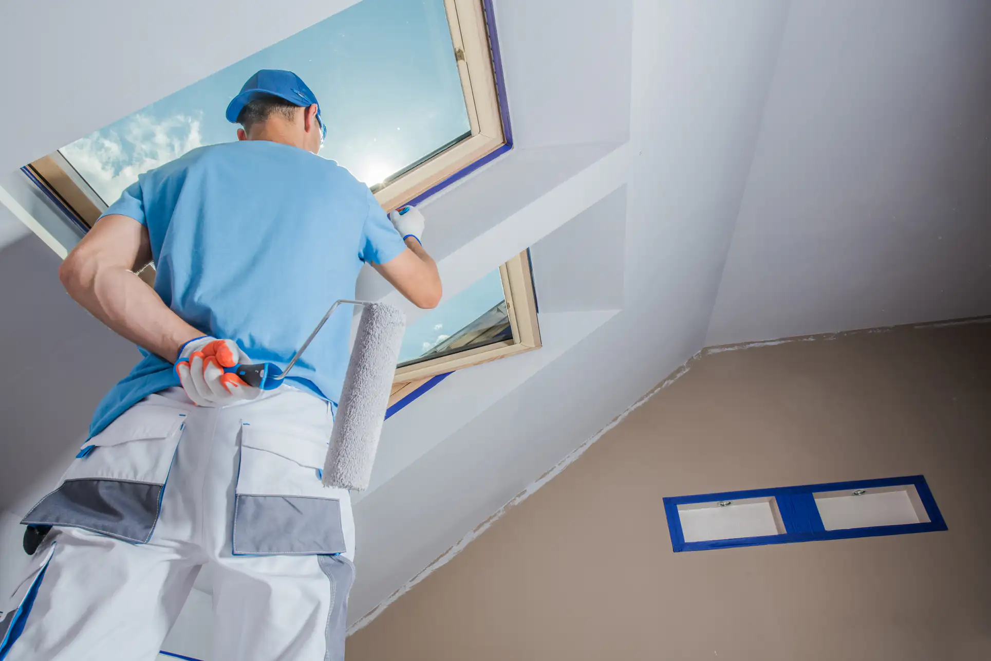 Interior painting work highlighting a beautifully finished skylight in an Essex County home, executed by Fine Coat Painters with precision and quality craftsmanship