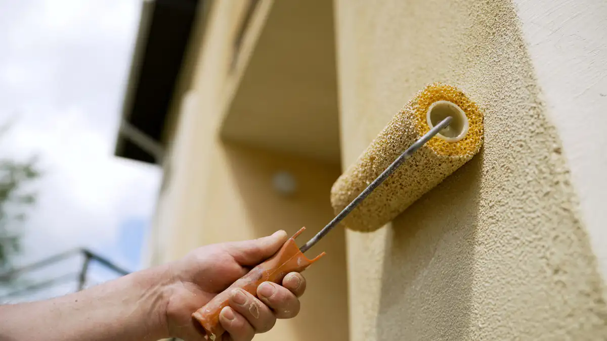 Professional painter using a wall roller to apply fresh, high-quality paint on a smooth surface in Essex County, Massachusetts, ensuring a flawless finish for Fine Coat Painters' clients