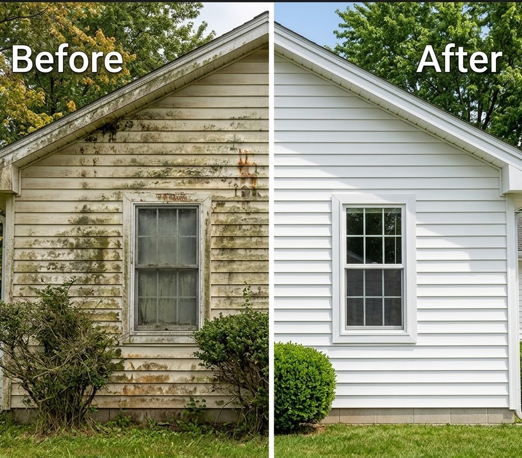 Clean house exterior after pressure washing Burlington MA