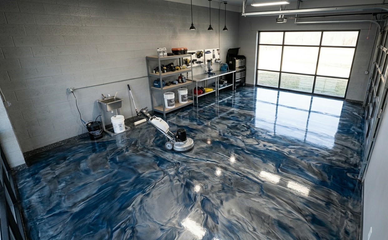 Epoxy garage floor Burlington MA